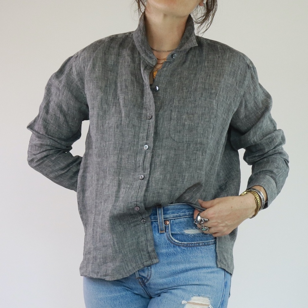J.Jill - LOVE LINEN - Gray - Everyday Linen Button Up - Size S (Petite)
